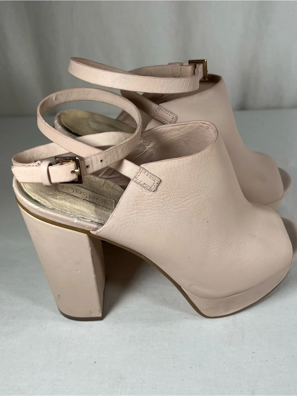 Topshop Blush Peep-Toe Ankle Strap Platform Heels
